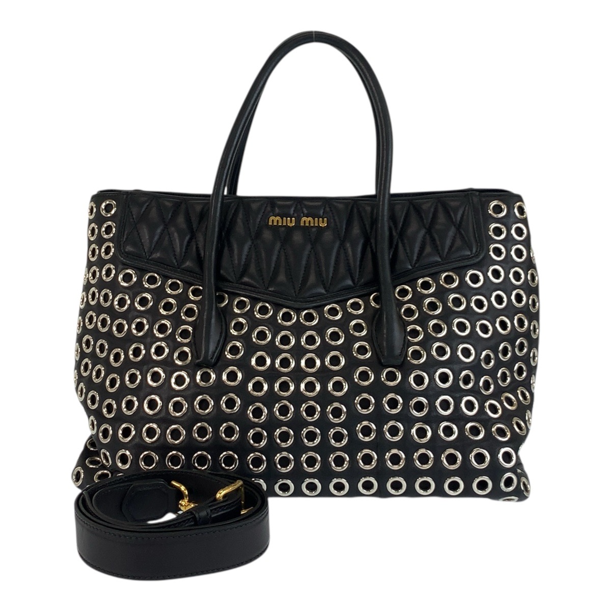 MIUMIU Biker Punching Tote Bag Shoulder Bag 2way Black black 