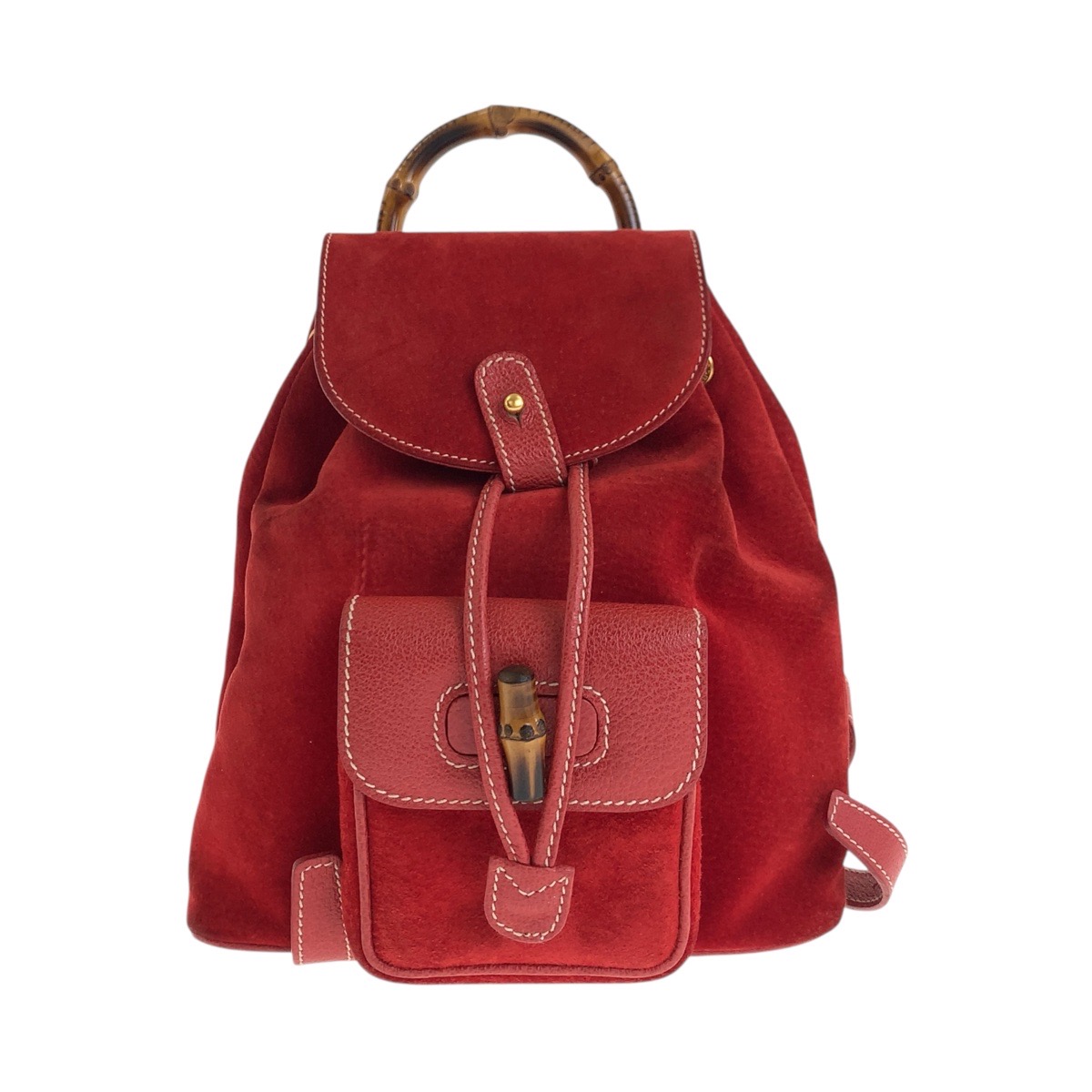 GUCCI Bamboo Backpack Suede Orange Gold Auth 169373 Gucci Bamboo Suede Exterior Backpack Bags & Handbags for  main image 3