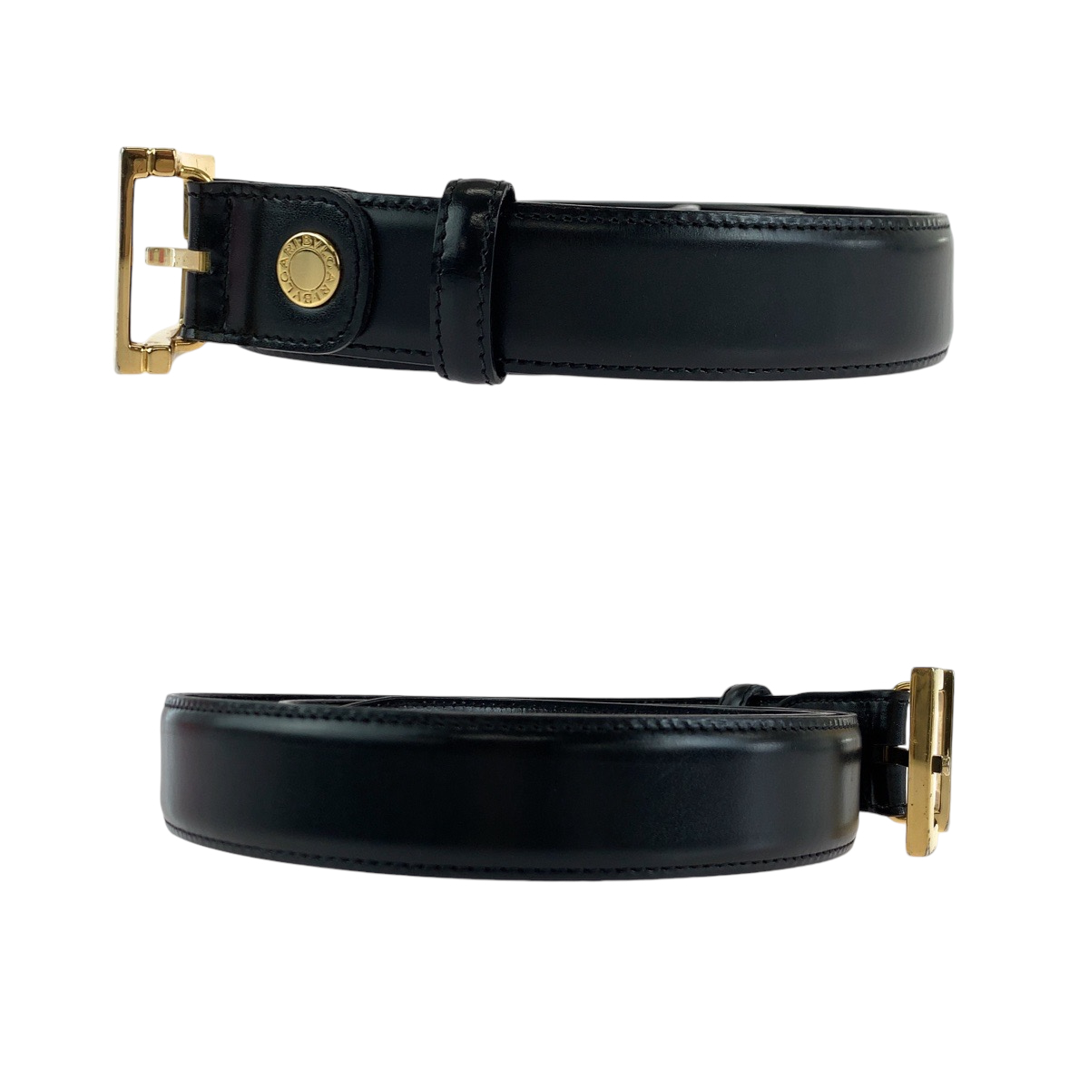 BVLGARI - Black Leather Hardware Belt BVLGARI Square buckle Belt buckle Black Black Gold Hardware  main image 3
