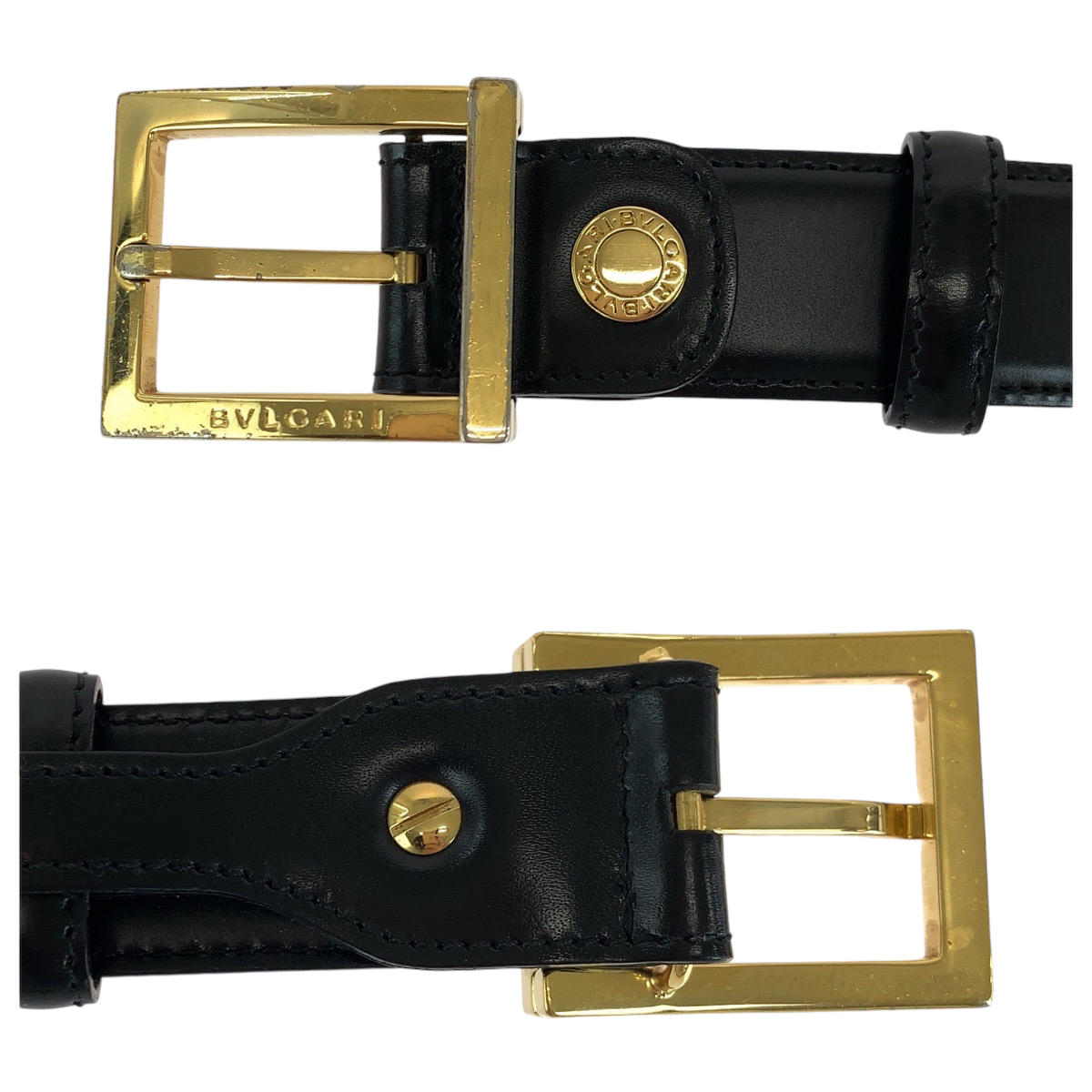 BVLGARI Square buckle Belt buckle Black Black Gold Hardware 