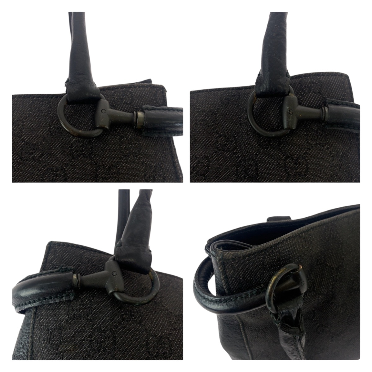 GUCCI 101971 Tote Bag Shoulder Bag Black Black Black Hardware GG