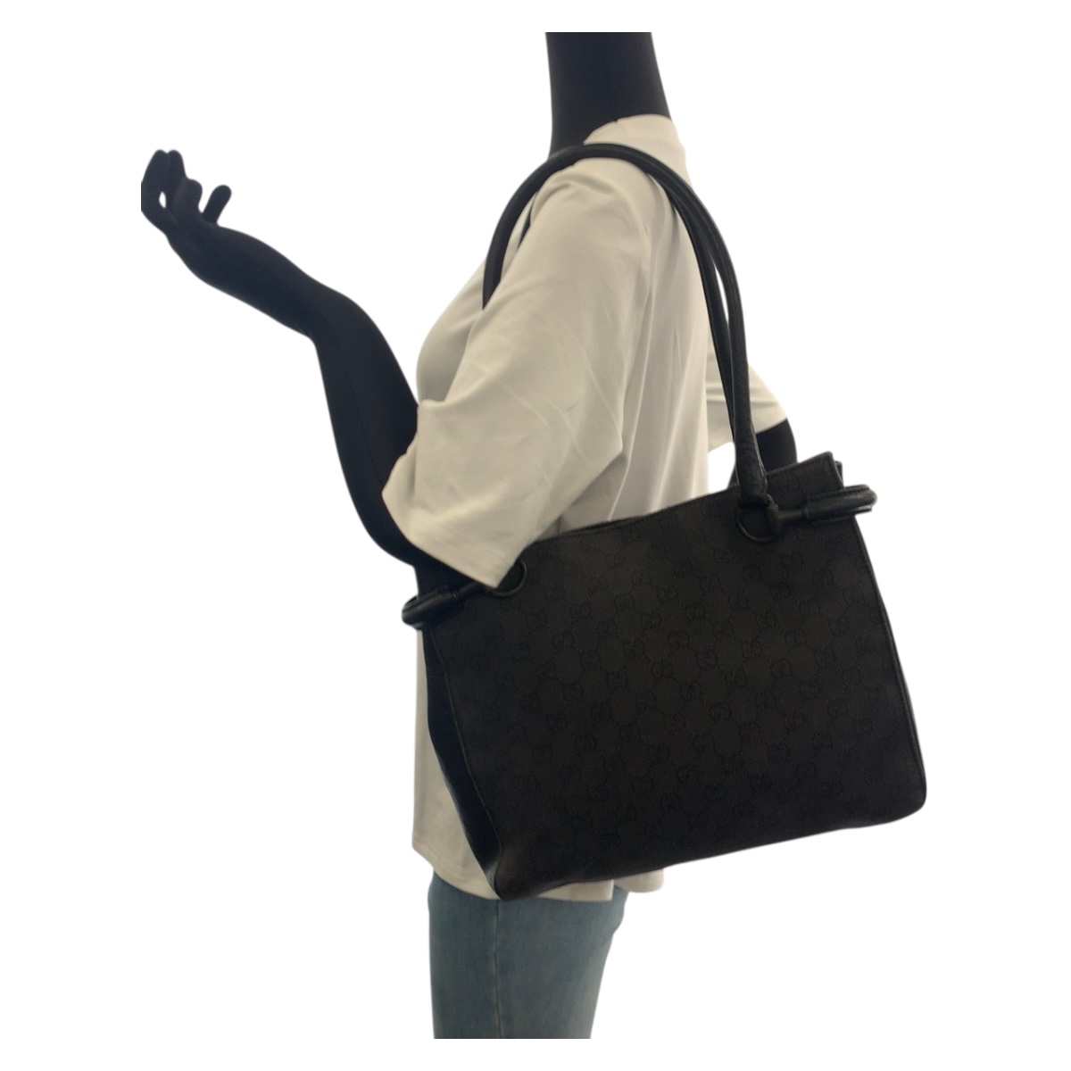 GUCCI 101971 Tote Bag Shoulder Bag Black Black Black Hardware GG