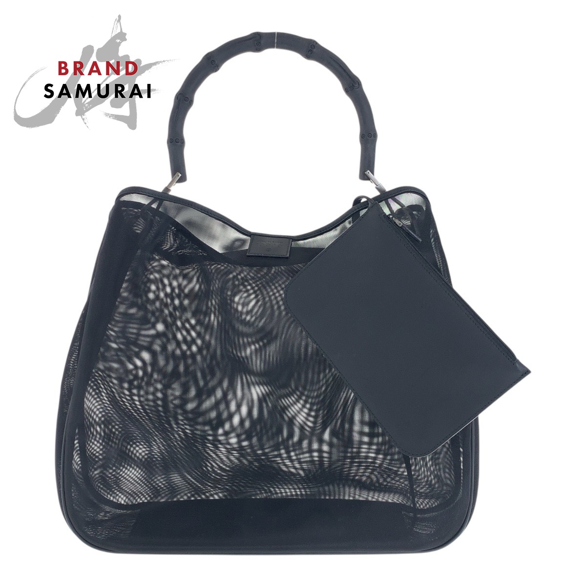 GUCCI Bamboo mesh 001.5577 Tote Bag handbag Black SilverHardware