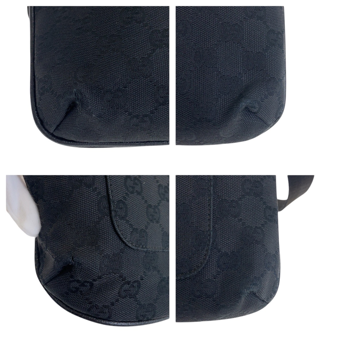 GUCCI 122793 Shoulder Bag Pochette Black SilverHardware GG canvas