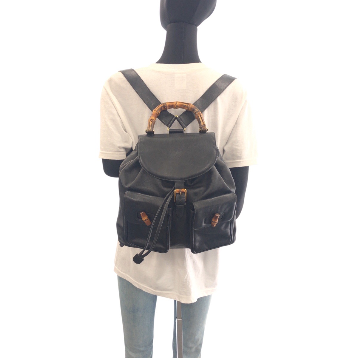GUCCI vintage Bamboo 006 2040 0016 Backpack Black Black Gold  display picture 3