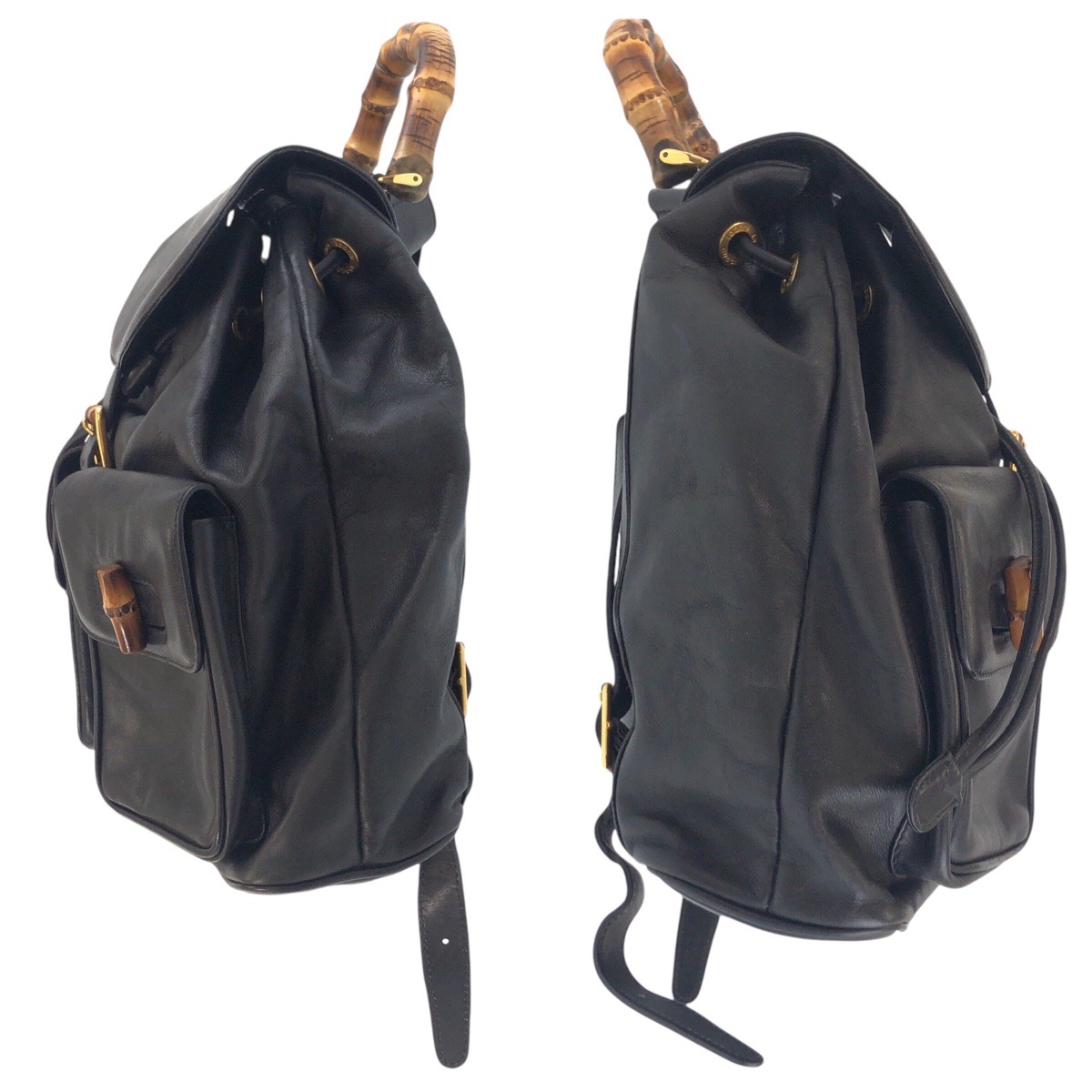 GUCCI vintage Bamboo 006 2040 0016 Backpack Black Black Gold