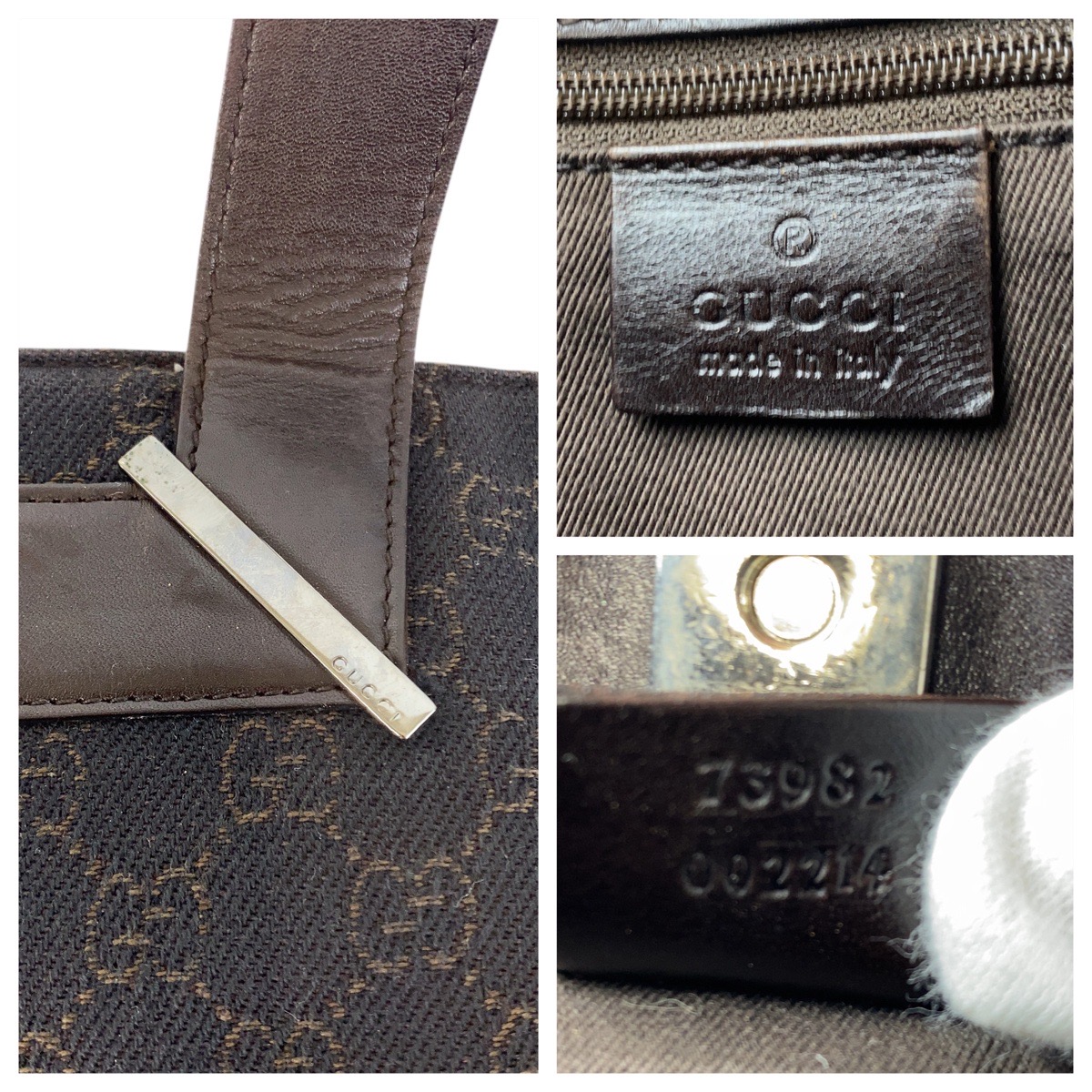 GUCCI 73982 Tote Bag handbag Brown SilverHardware GG canvas