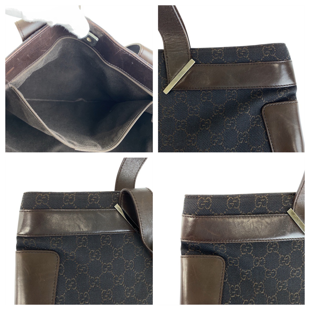 GUCCI 73982 Tote Bag handbag Brown SilverHardware GG canvas