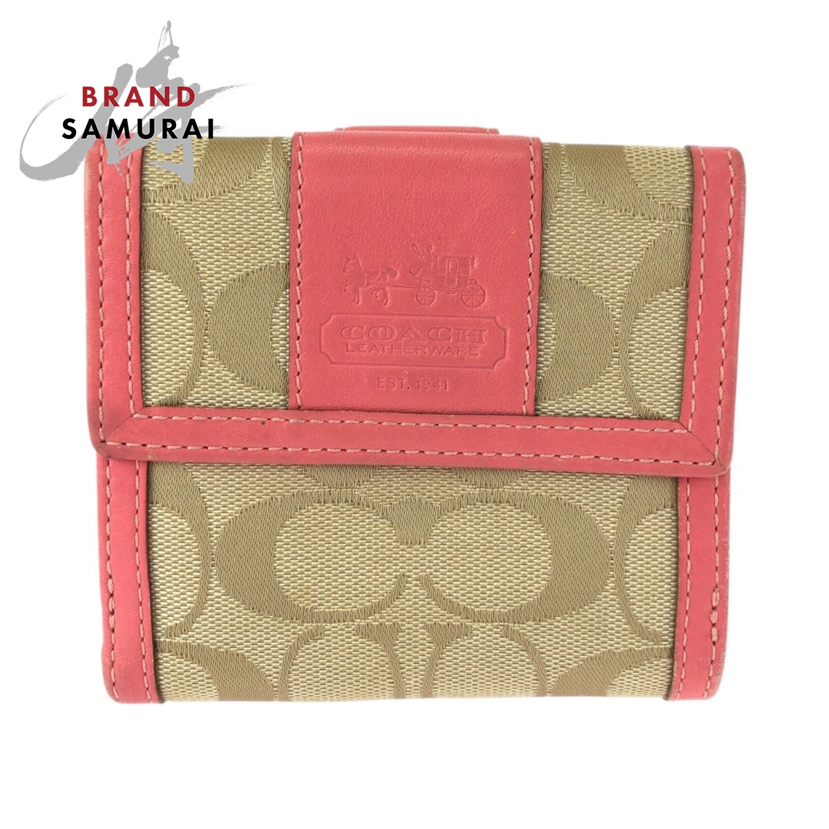 小物 COACH Signature Pink CompactWallet rare 小物 COACH Signature