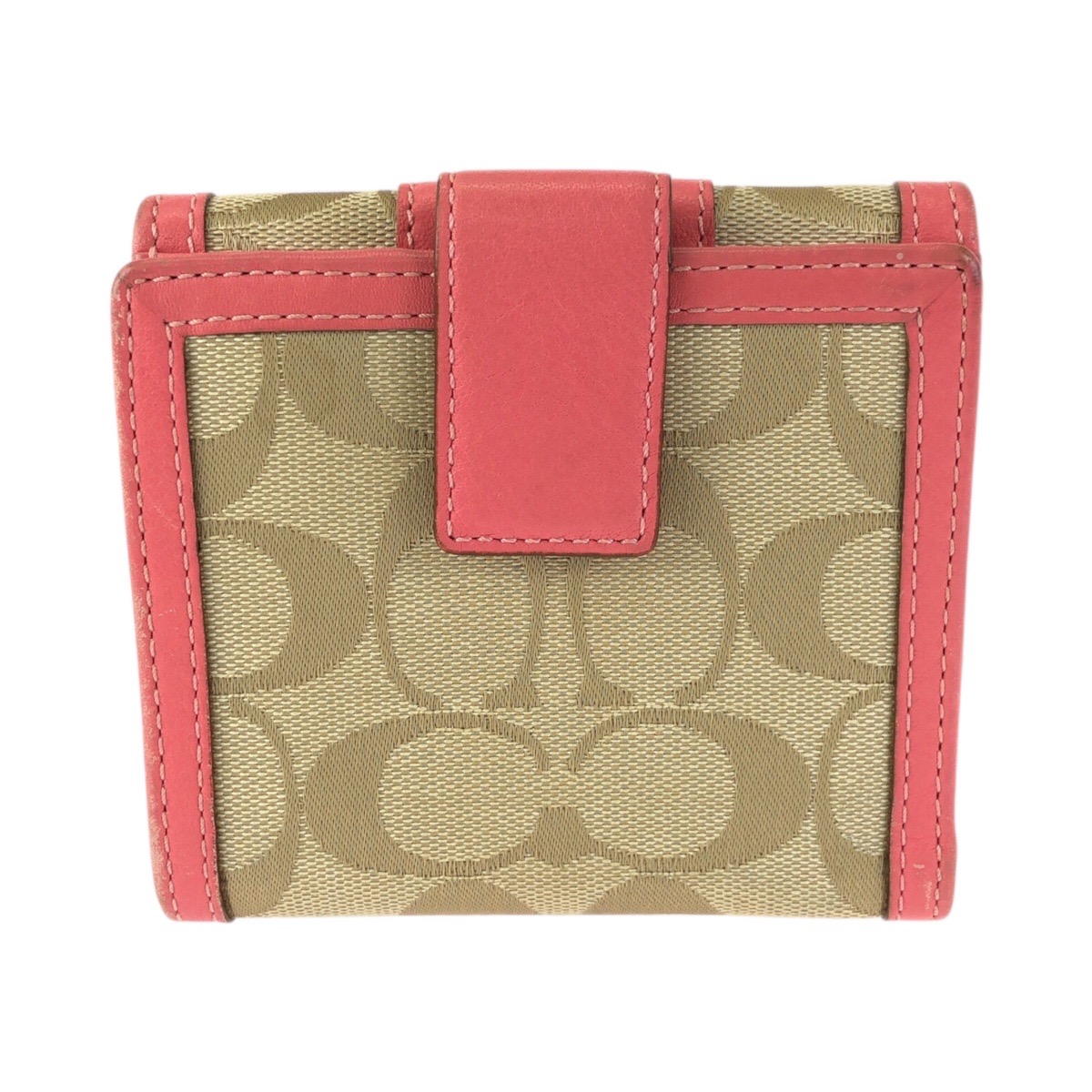 COACH Signature Folding Wallet Compact Wallet Pink Beige canvas