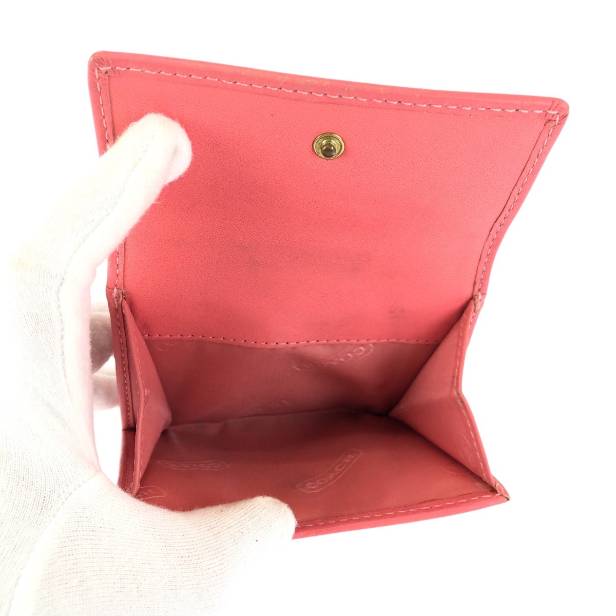 COACH Signature Folding Wallet Compact Wallet Pink Beige canvas