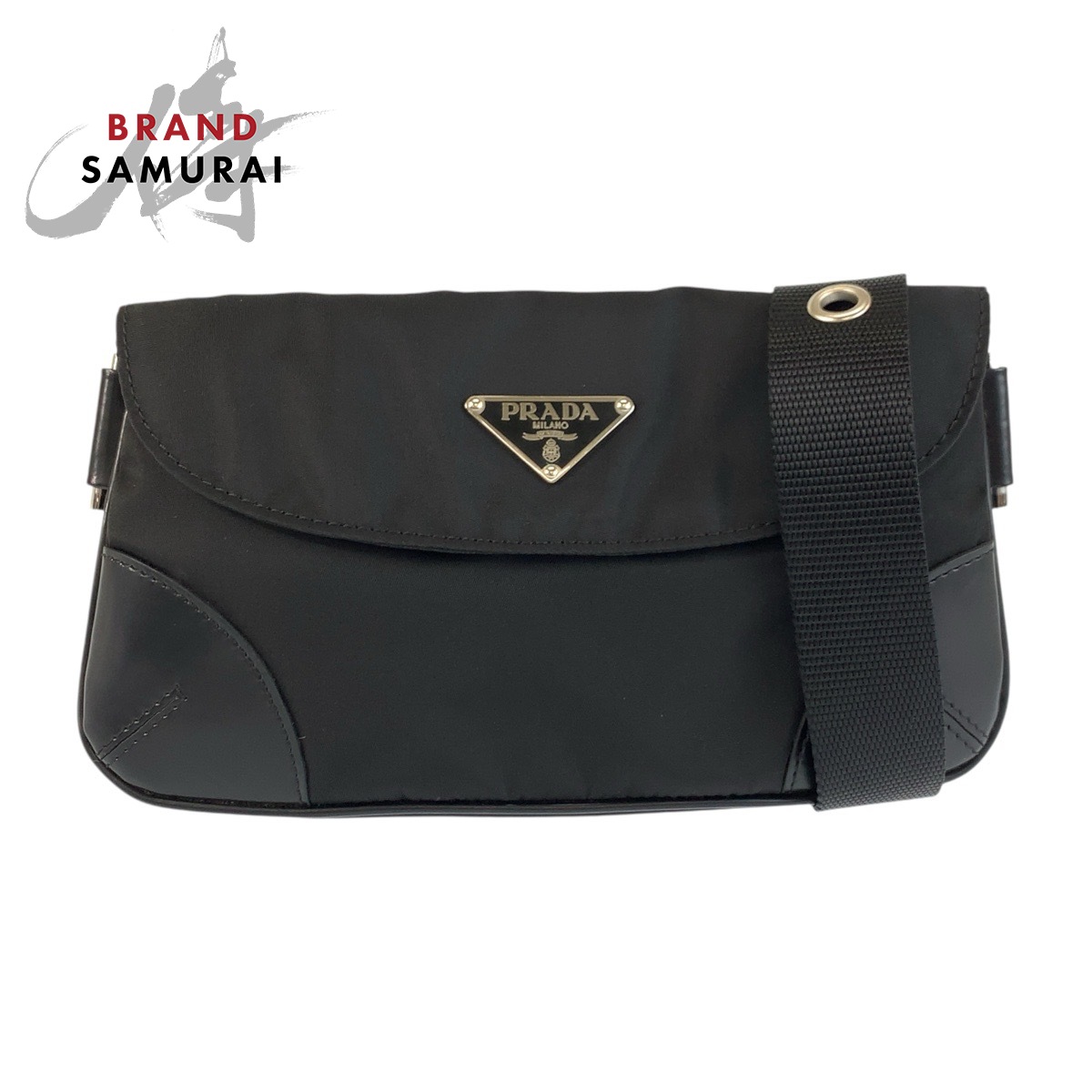 PRADA Tessuto Triangle logo Body Bag Bum Bag Shoulder Bag Black 