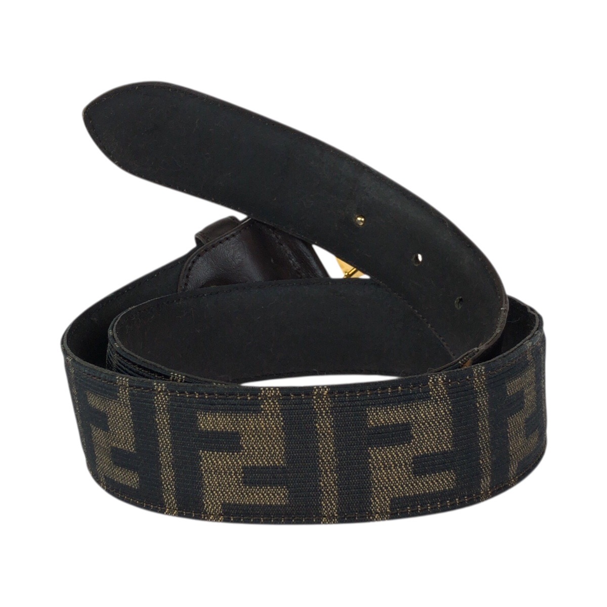 FENDI Zucca FF logo belt Dark brown gold hardware canvas  display picture 3