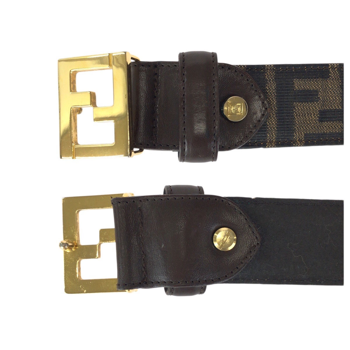 Fendi Belt Zucca Gold Canvas Leather FENDI Zucca FF logo belt Dark brown gold hardware canvas  main image 2