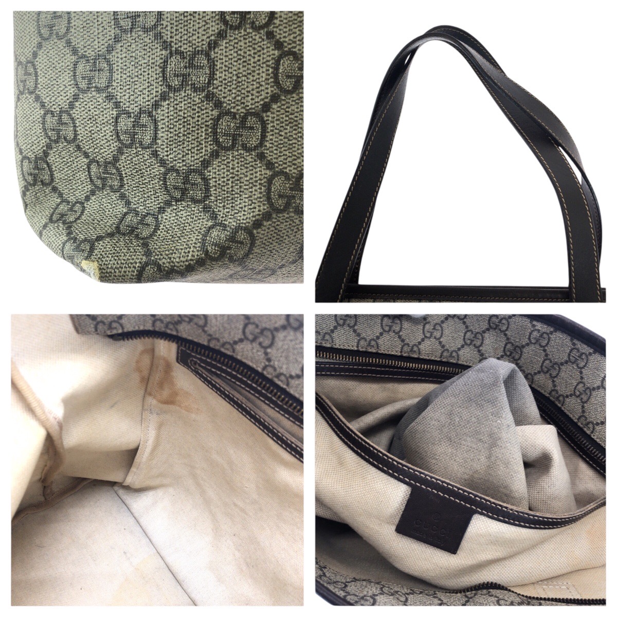 GUCCI 211137 Tote Bag Shoulder Bag Beige Gold Hardware GG Supreme