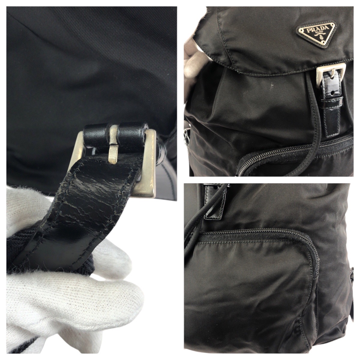 PRADA Tessuto Triangle with logo Backpack Backpack Black Nylon