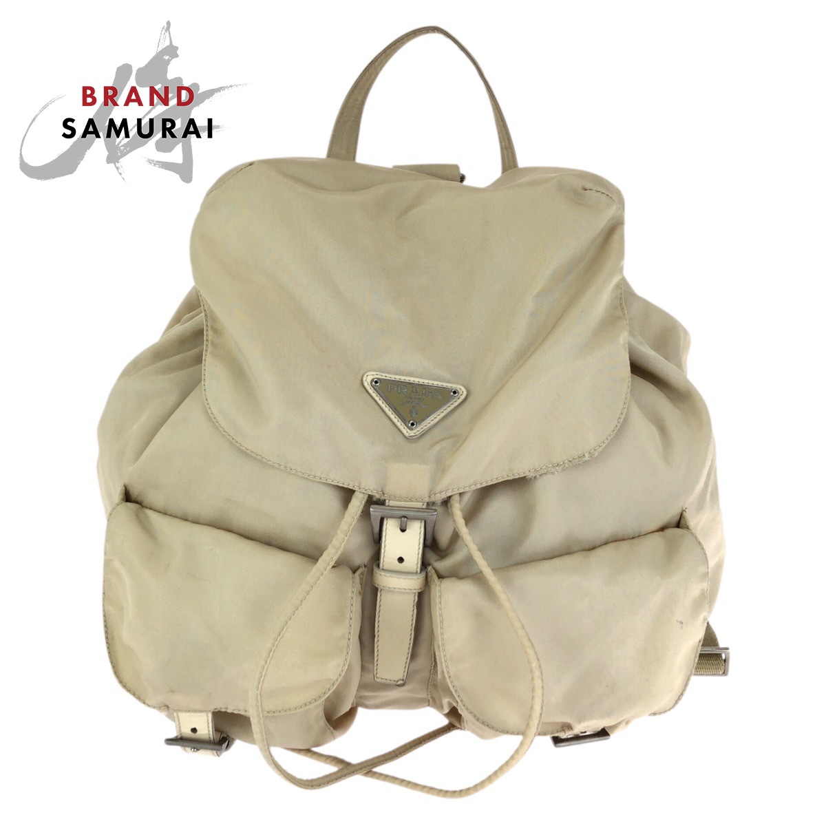 PRADA Tessuto Triangle with logo Backpacks Beige Ivory Silver