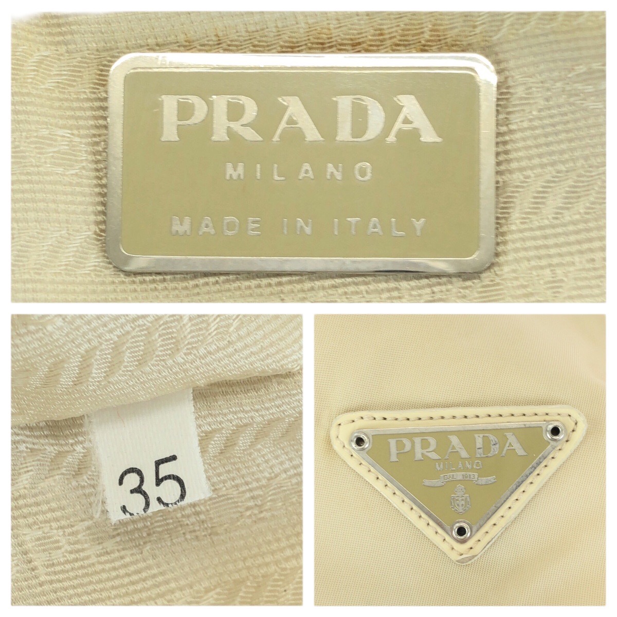 Prada Tessuto Beige Ivory Silver Nylon Leather Backpack PRADA Tessuto Triangle with logo Backpacks Beige Ivory  main image 3
