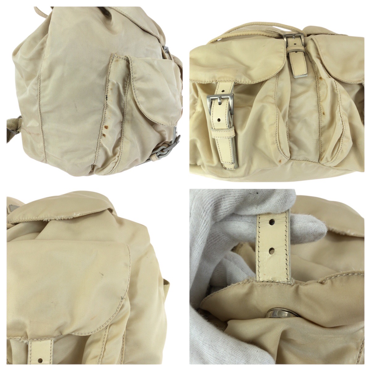 PRADA Tessuto Triangle with logo Backpacks Beige Ivory  display picture 1