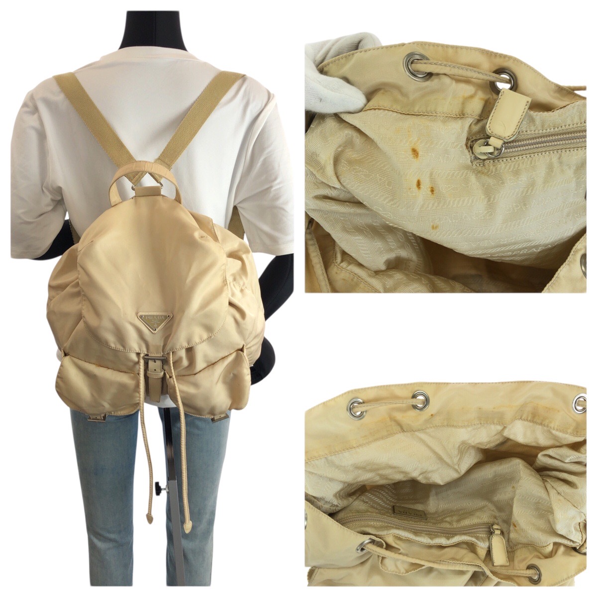 PRADA Tessuto Triangle with logo Backpacks Beige Ivory  display picture 3