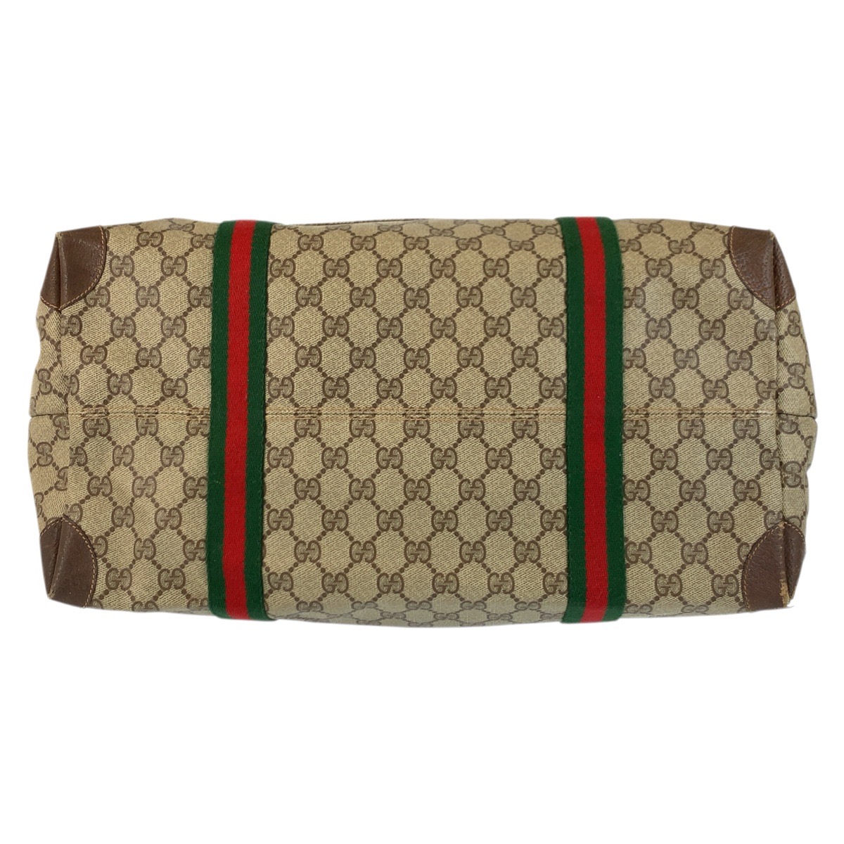 GUCCI vintage Web Stripe 156 19 014 Boston Bag Tote Bag Beige GG