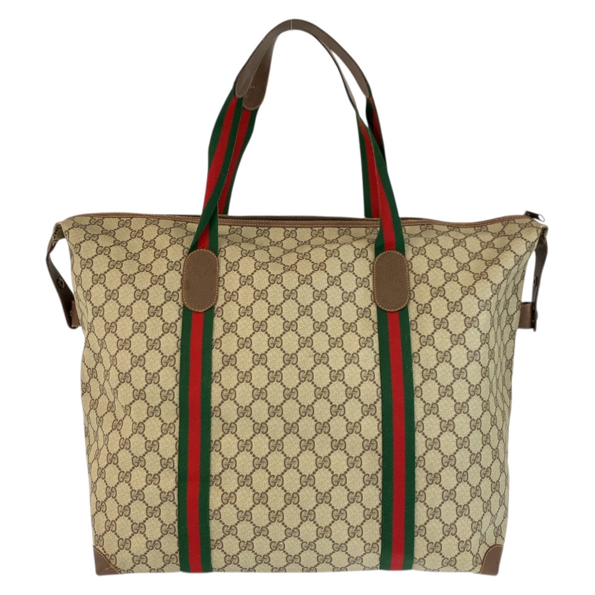 GUCCI vintage Web Stripe 89 19 012 Boston Bag Handbag Beige GG 
