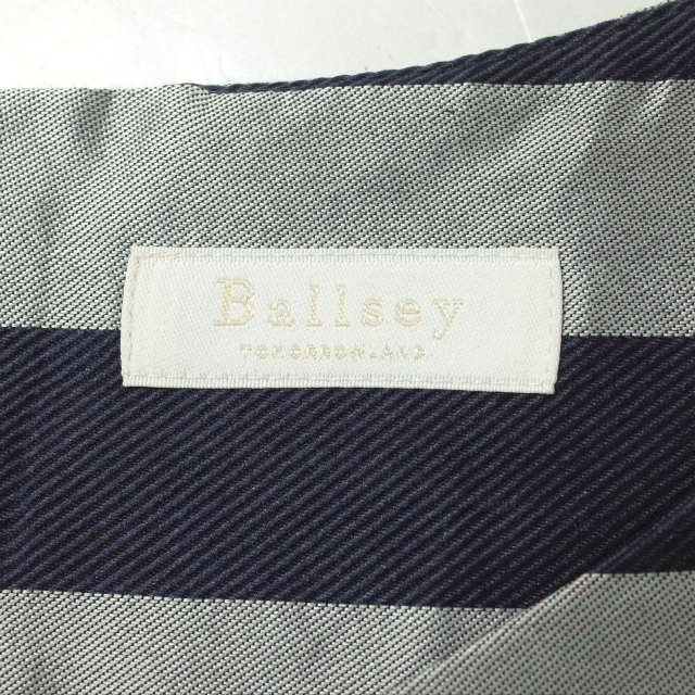 Ballsey シルク混 ネイビー ワンピース 38 日本製 光沢感 ウエスト紐 シルクネップ混シャツワンピース （ミニ丈・ひざ丈ワンピース