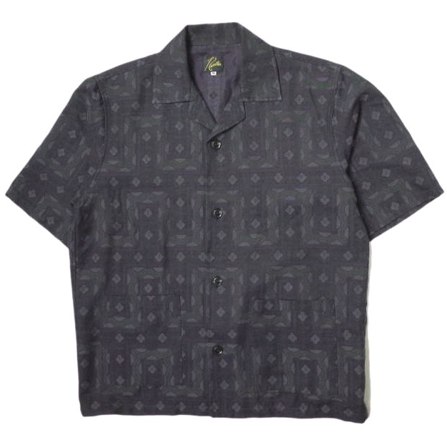 Needles 23SS Japan Cabana Shirt -C/PE Ethnic Jq. MR093 M gray open collar