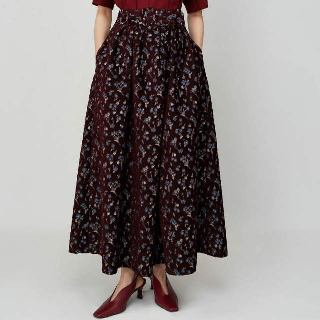 【Mame Kurogouchi】Jacquard Flare Skirt BLACK MM25SS-JS028 Shirring Jersey Jacquard Flare Skirt - black - Mame Kurogouchi