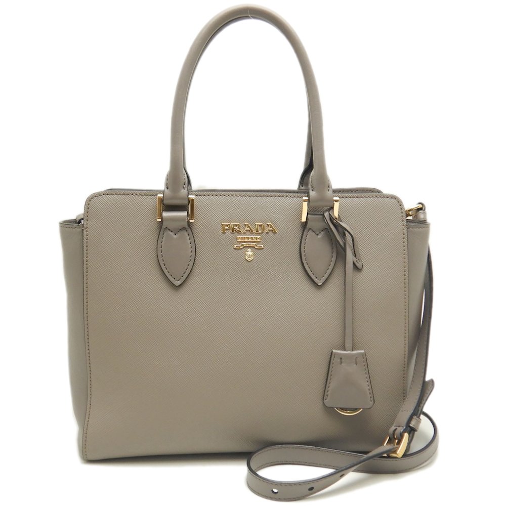 PRADA プラダ　ARGILLA Prada Argilla Gray Saffiano Lux Leather Large Satchel
