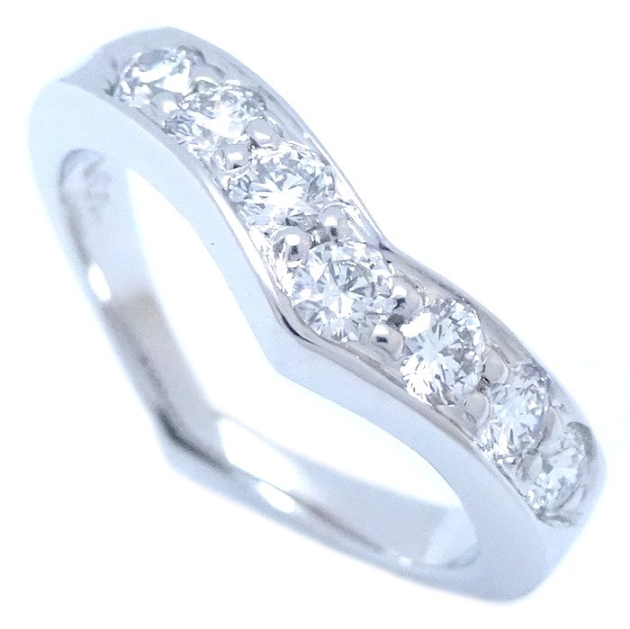 TIFFANY&Co. V band Platinum950 ring 7P Diamond Size 4.25