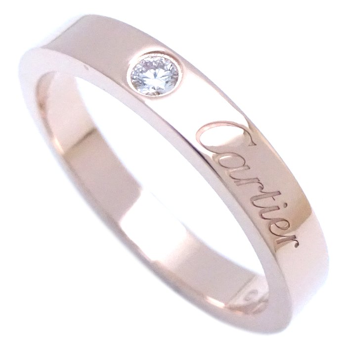 CARTIER Engraved wedding 18K Pink Gold ring Diamond Size 50