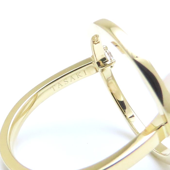 TASAKI Kinetic 18K Yellow Gold ring Pearl 7.5mm Diamond 0.07ct