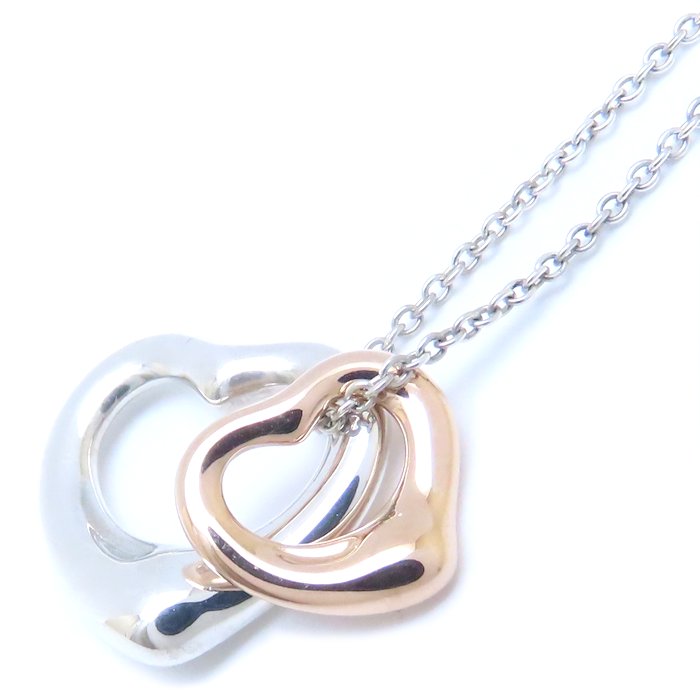 TIFFANY&Co. Double open heart Silver925 K18 Necklace Elsa peretti