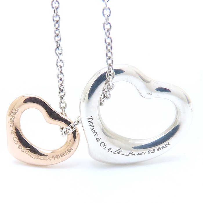 TIFFANY&Co. Double open heart Silver925 K18 Necklace Elsa peretti