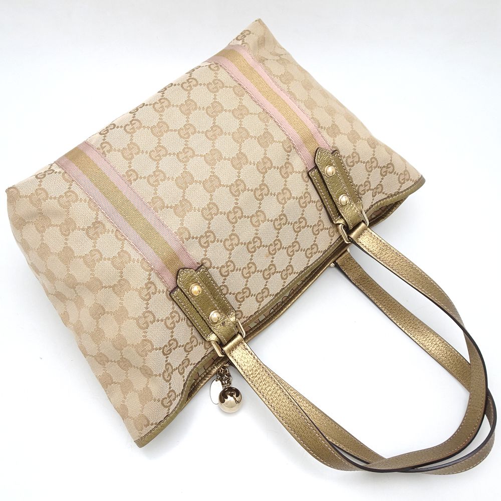 GUCCI Tote Bag Sherry line 137396 GG canvas/ Leather Beige Gold