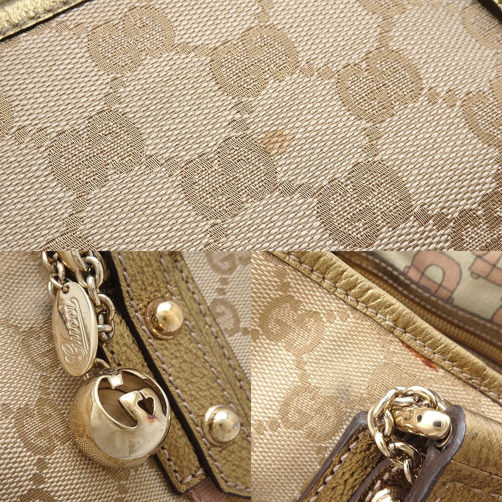 GUCCI Tote Bag Sherry line 137396 GG canvas/ Leather Beige Gold