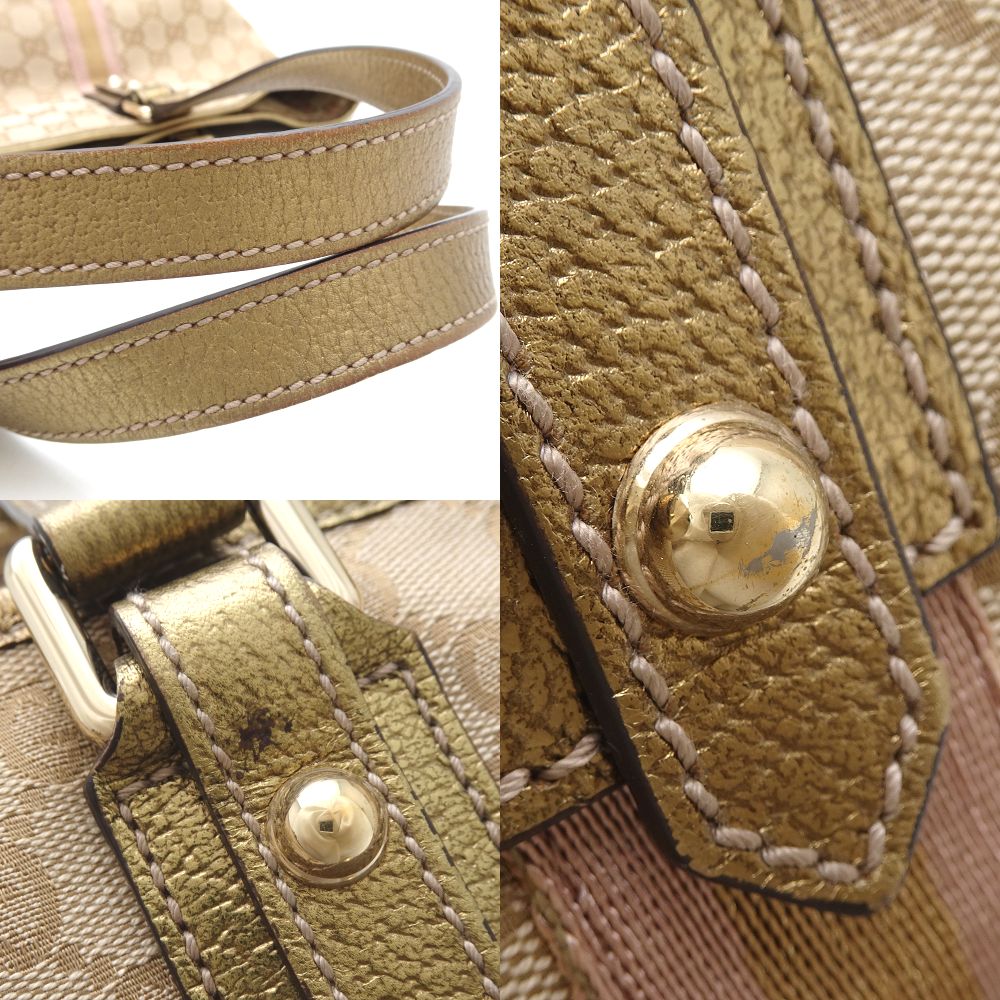 D GUCCI Tote Bag Sherry line 137396 GG canvas/ Leather Beige Gold