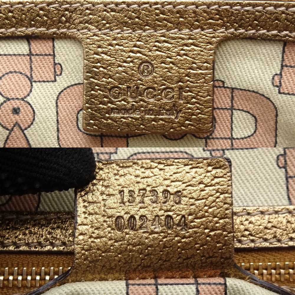GUCCI Tote Bag Sherry line 137396 GG canvas/ Leather Beige Gold
