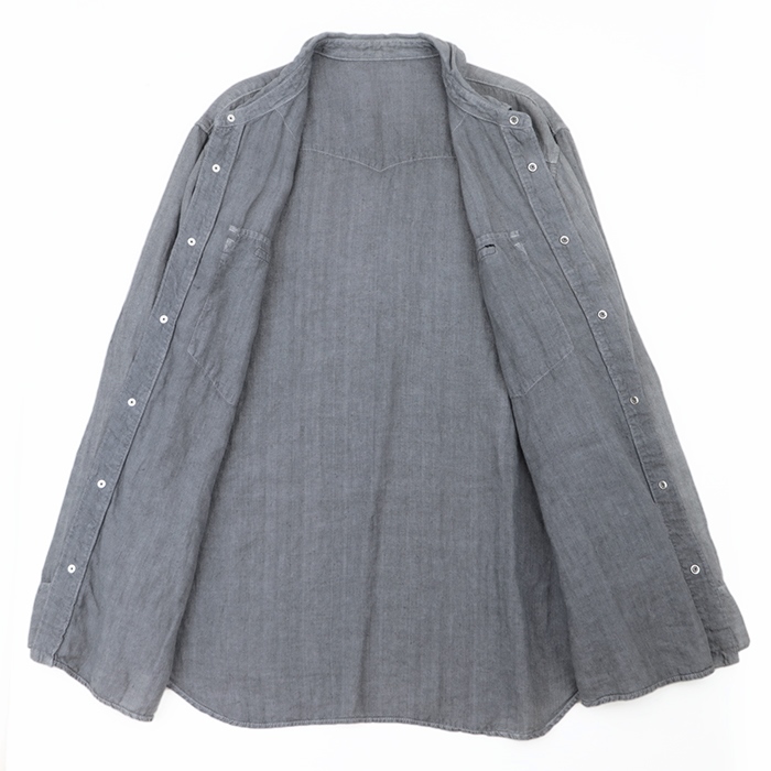 トップス porterclassic LINEN WESTERN SHIRT PORTER CLASSIC Linen Western Shirt L/S Mens Size XXL Gray