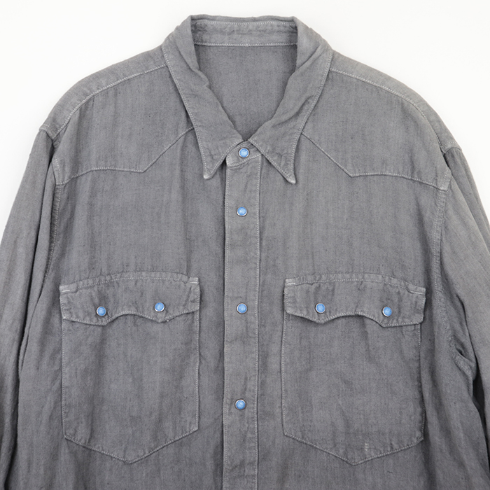 トップス porterclassic LINEN WESTERN SHIRT PORTER CLASSIC Linen Western Shirt L/S Mens Size XXL Gray