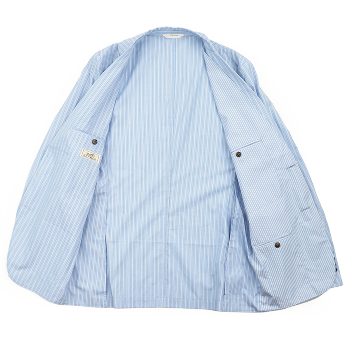 HERMES Stripe Pattern Layered Shirt Jacket Mens Size 46 Saxblue