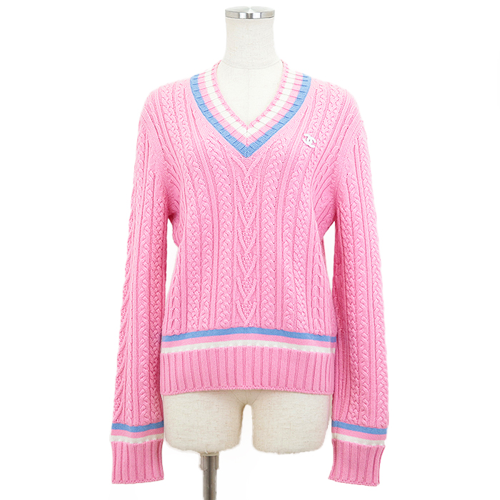 CHANEL P74550 Cashmere blend V-neck cable knit sweater Women 36
