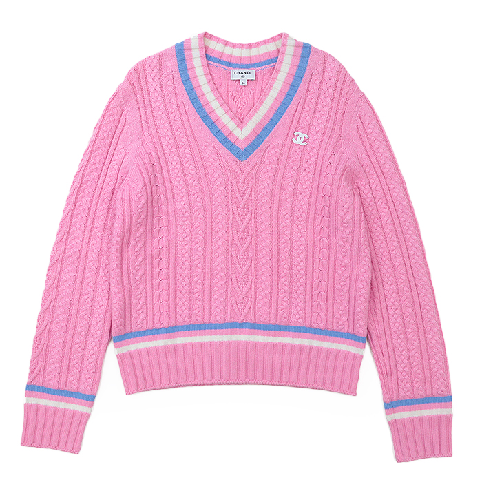 CHANEL P74550 Cashmere blend V-neck cable knit sweater Women 36