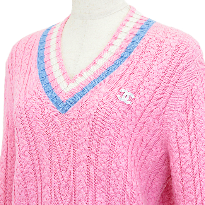 CHANEL P74550 Cashmere blend V-neck cable knit sweater Women 36
