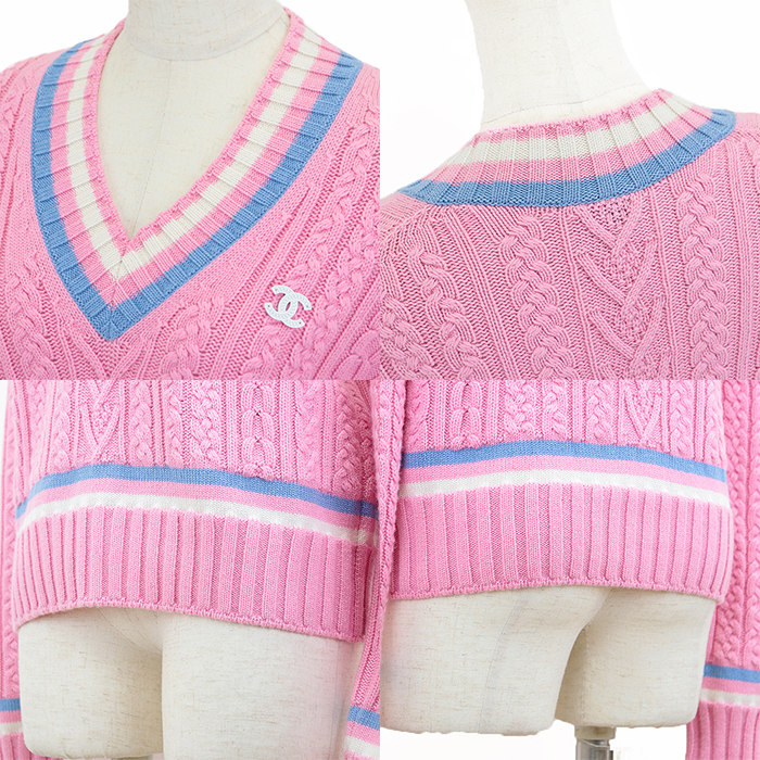 CHANEL P74550 Cashmere blend V-neck cable knit sweater Women 36