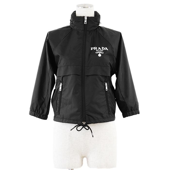 PRADA 2021y RE-NYLON Logo Patch Cropped Rain Jacket Women