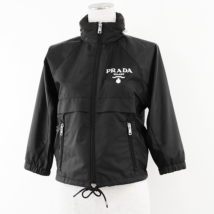 PRADA 2021y RE-NYLON Logo Patch Cropped Rain Jacket Women Size 38
