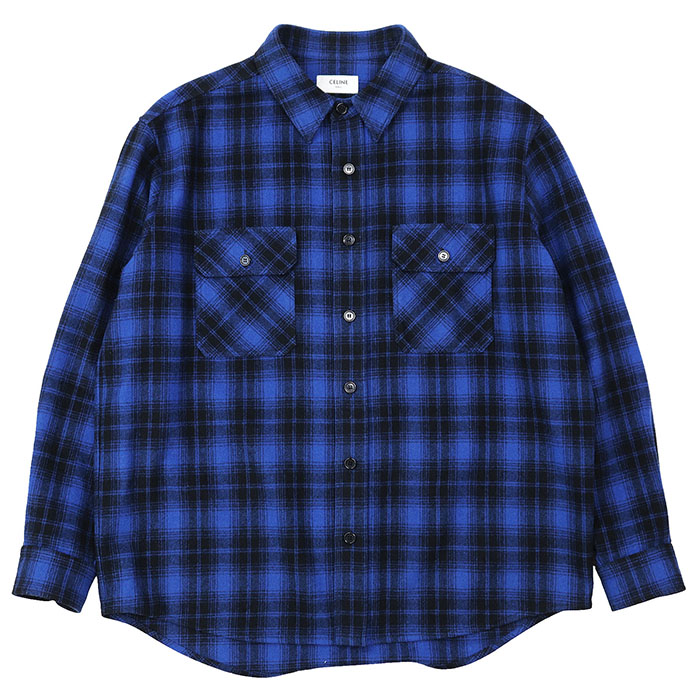 CELINE PARIS Flannel Shirt Check-pattern Long-sleeve Wool Mens