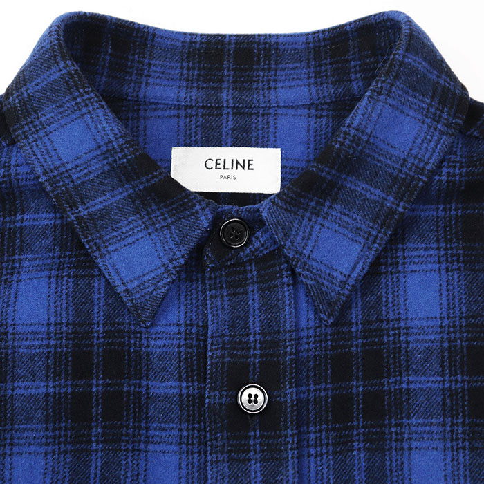CELINE PARIS Flannel Shirt Check-pattern Long-sleeve Wool CELINE PARIS Flannel Shirt Check-pattern Long-sleeve Wool